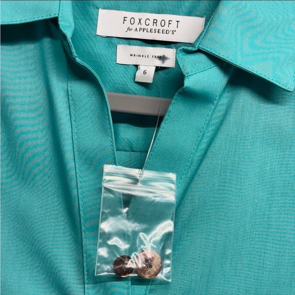 Foxcroft For Appleseeds Button Down Shirt Short Sleeve Blue Green 6 Short Sleeve - Picture 3 of 6
